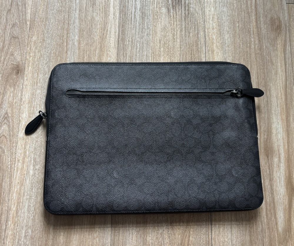 coach zip around laptop case in signature canvas (charcoal)